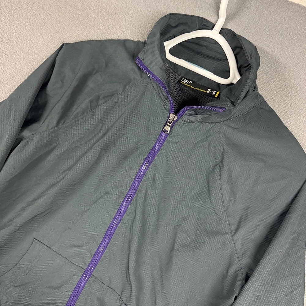 Under Armour Windbreaker Jacket Womens Small Gray Purple Full Zip Semi-Fitted